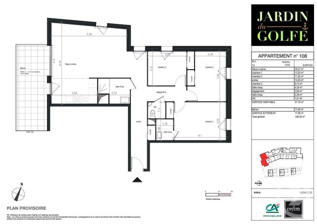 Afficher la photo en grand Appartement F4 à vendre - 4 pièces - 91.19 m2 - SARZEAU - 56 - BRETAGNE - Century 21 Sarz'Eau Immobilier